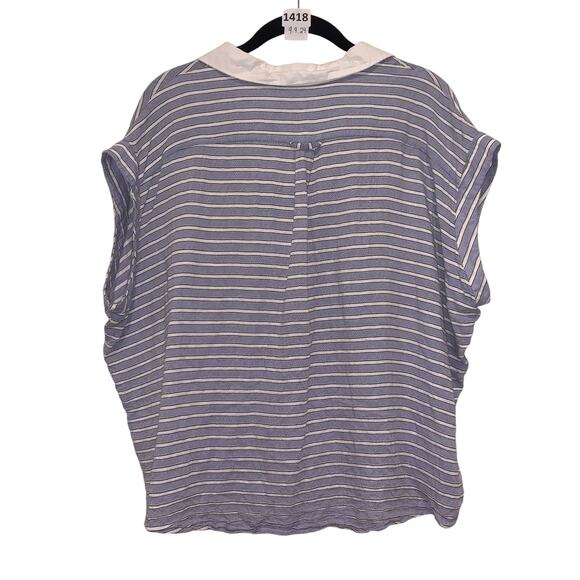 T-shirt, Stripes, Collard Button-up, Sleeveless, French Paris, M/L, Blue, White - Picture 3 of 3